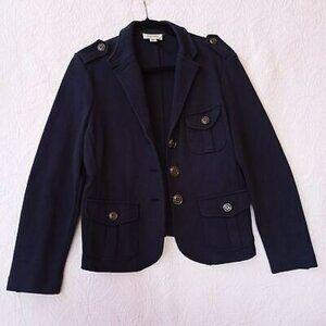 Talbots Petite Jacket Military Style Cotton M Button Front PocketsNavy Blue